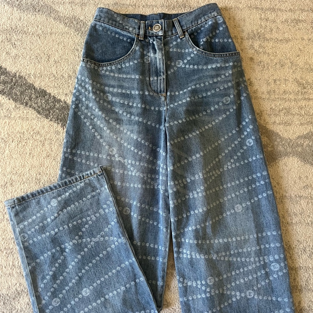Chanel 25P Medium Blue Pearl Jeans, 34